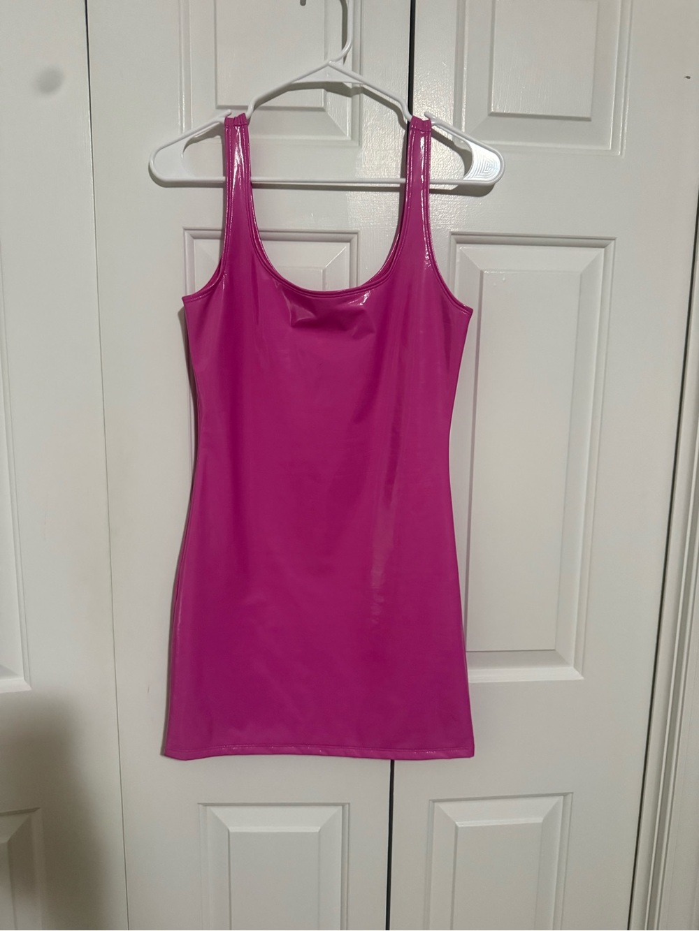 Pink faux latex Barbie mini dress